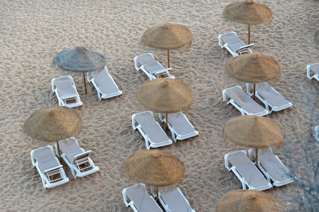 Chaises de relaxation vides sur la plage