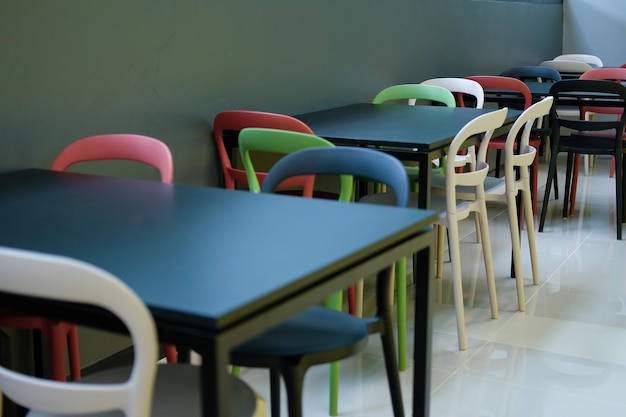 Des chaises et des tables vides dans un restaurant