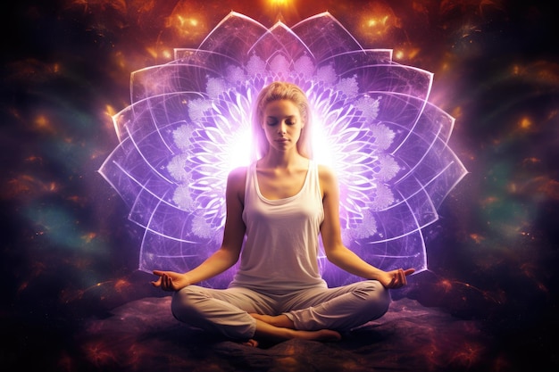 Photo chakra et lumière pendant la méditation en silhouette
