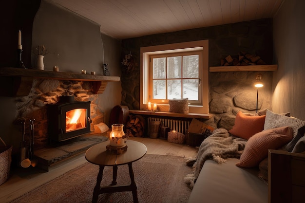 Chalet douillet avec foyer et décor chaleureux pour escapade hivernale