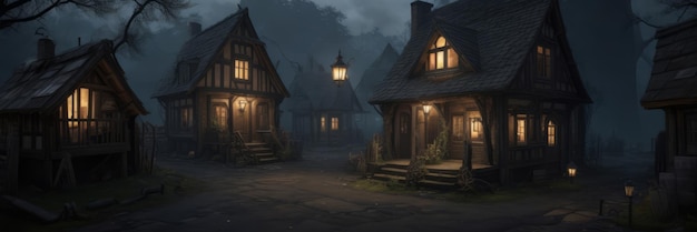 Le chalet du village sur la scène nocturne