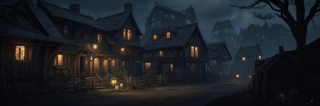 Le chalet du village sur la scène nocturne