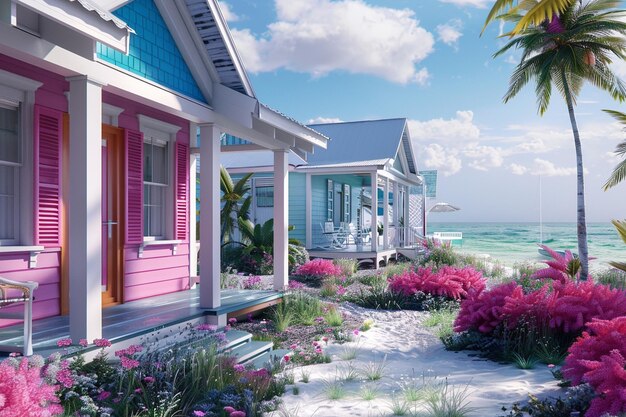 Des chalets charmants au bord de la mer avec des volets colorés