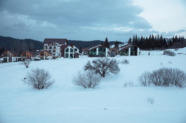 Chalets de paysage de station d'hiver