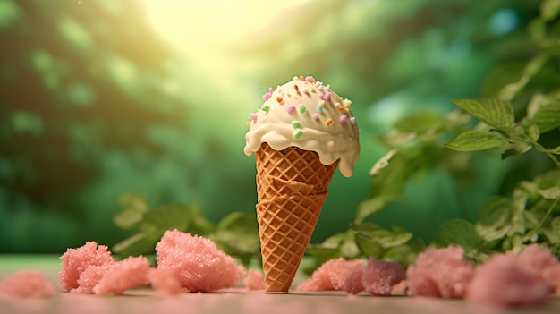 Chaleur du désert d'été imaginant une délicieuse boule de crème glacée une saveur classique comme la vanille