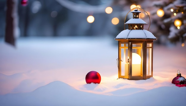 La chaleur de l'hiver Une scène de Noël confortable avec une lanterne en bois