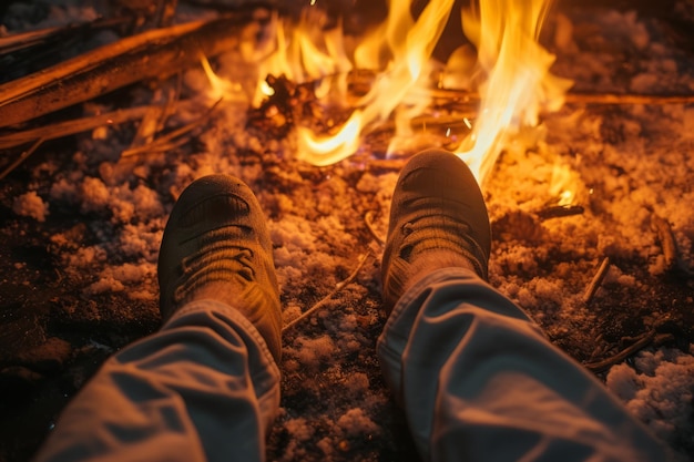 La chaleur recueillie par les pieds des personnes près du feu AR 32