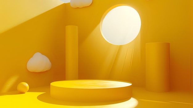 Chambre 3D jaune abstraite avec un cylindre jaune réaliste
