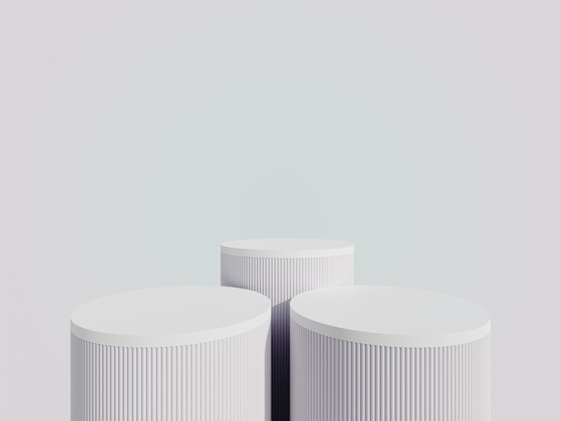 Chambre aquatique légère minime 3D abstraite avec podium de support cylindrique gris et blanc réaliste
