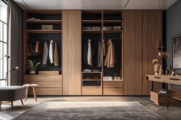 Une chambre avec une armoire en bois