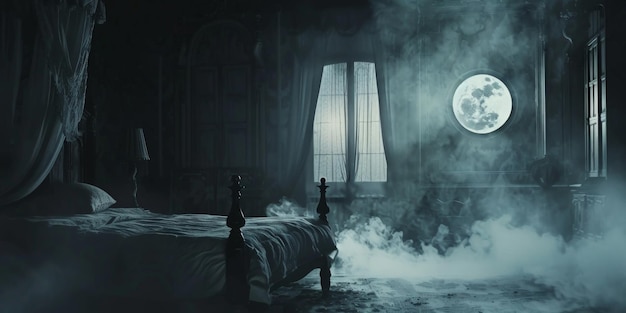 Chambre au clair de lune avec brouillard et décor vintage