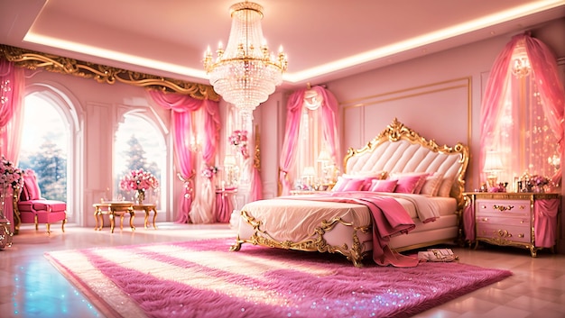 Chambre Barbie Luxueuse Avec éclairage Chaleureux