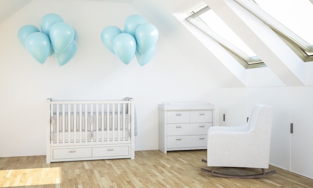 Chambre bébé avec des ballons bleus