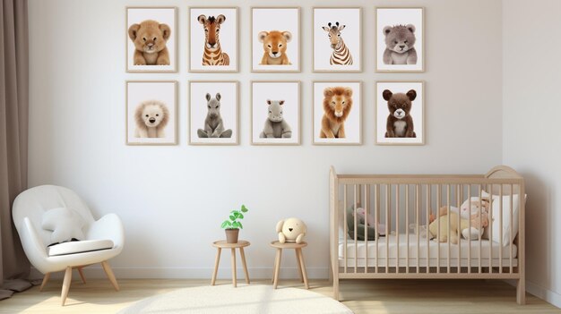 Chambre de bébé décorée avec des images d'animaux