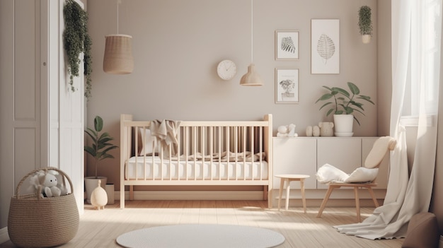 Chambre de bébé minimaliste moderne de style scandinave générée par l'IA