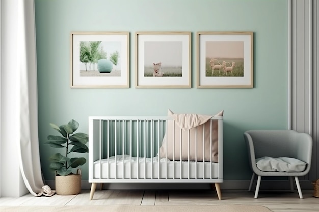 Chambre de bébé minimaliste moderne de style scandinave Intérieur de la chambre de bébé aux couleurs claires Image générée par l'IA
