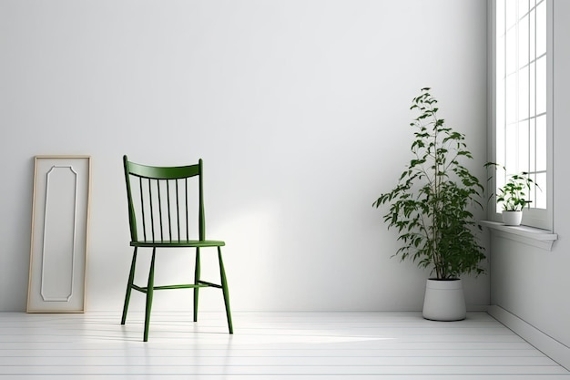 Chambre blanche avec chaise verte Minimal