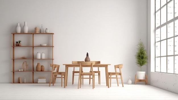 Chambre blanche avec meubles en bois naturel
