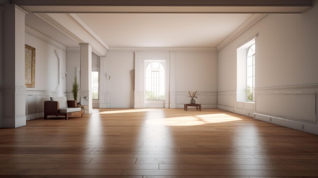 Chambre Blanche Avec Parquet Et Fenêtres En Style Ray Tracing