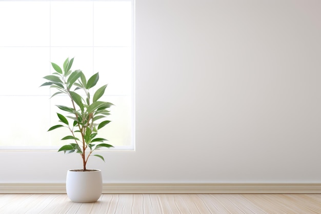 Chambre blanche vide et plante d'intérieur dans un pot blanc et un fond mural blanc