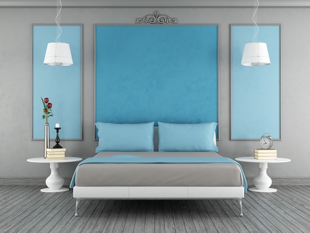 Chambre bleue et grise