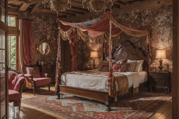 Chambre Boho Glam mélangeant bohème et luxe