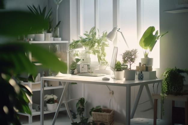 Une chambre avec un bureau blanc et une chaise blanche