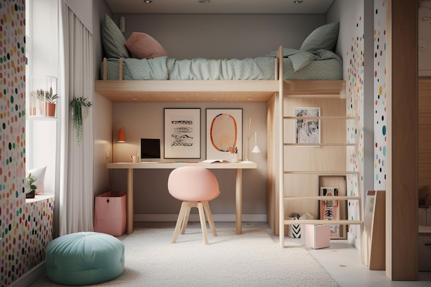 Une chambre avec un bureau et une chaise