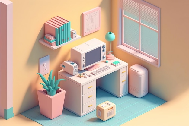 Une chambre de bureau mignonne de style soft pop