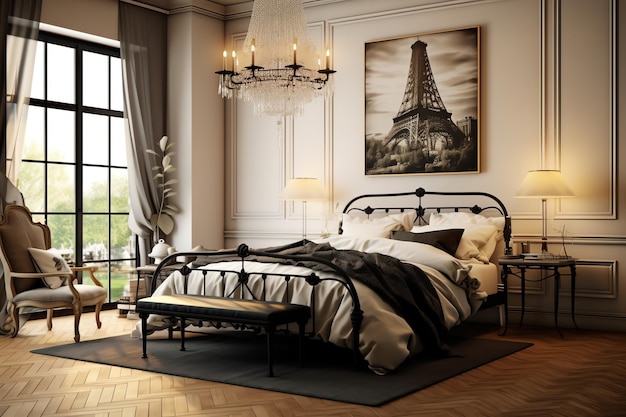 Une chambre chic de style parisien.