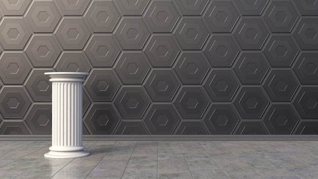 Chambre avec colonne et mur hexagonal