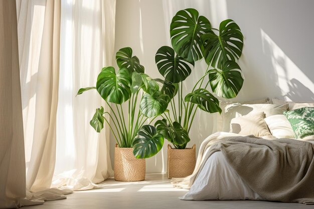 Chambre confortable et lumineuse avec des plantes d'intérieur Conception intérieure de la maison Conception de la jungle urbaine Biophilia