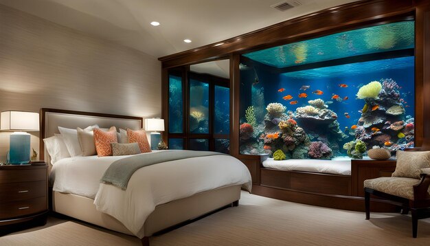 Photo une chambre à coucher avec un aquarium et un aquarium