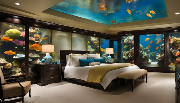 Photo une chambre à coucher avec un aquarium et un aquarium