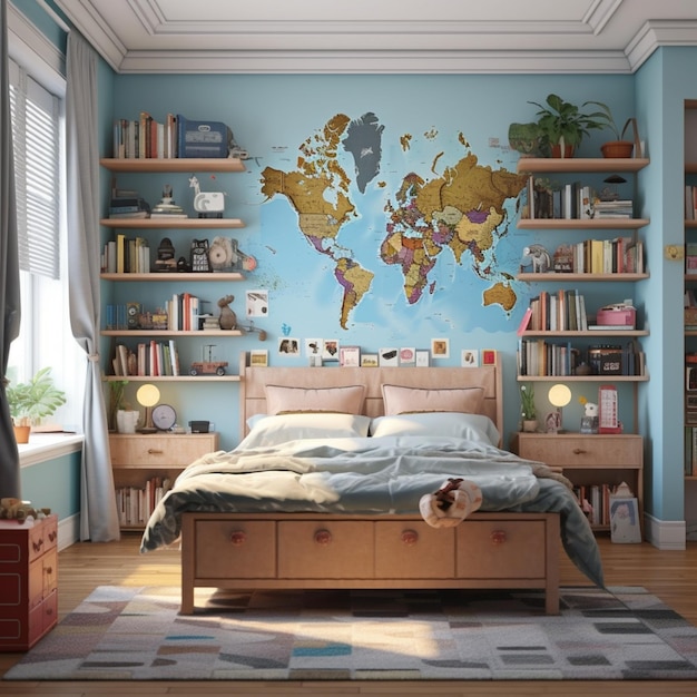 Chambre à coucher arrafée avec un lit génératif ai