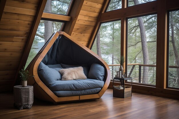 Une chambre à coucher contemporaine avec un coin de lecture confortable