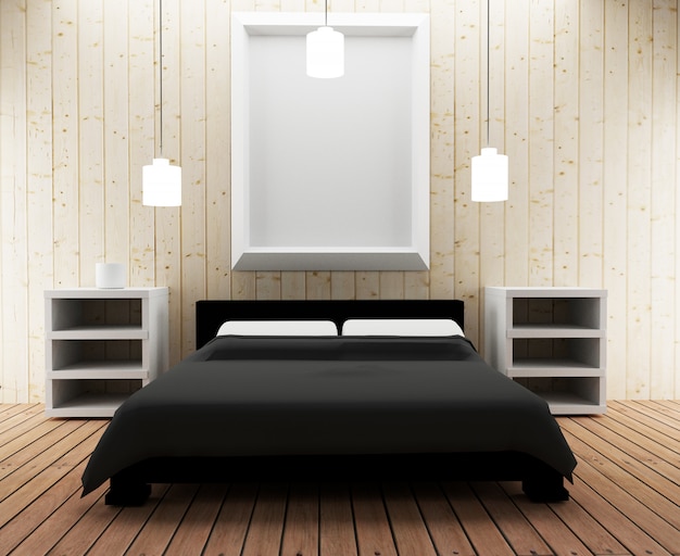 Photo chambre à coucher dans la conception de loft en rendu 3d