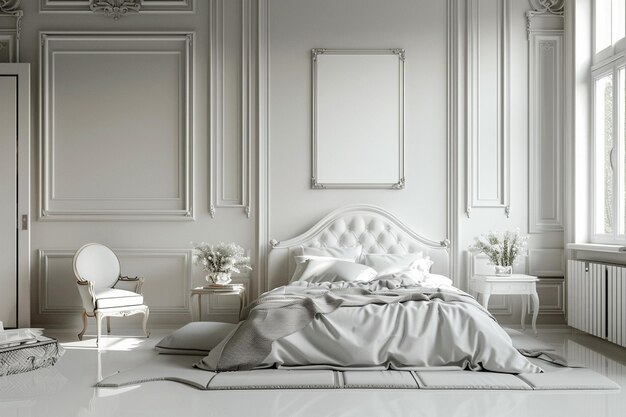 Photo une chambre à coucher avec un lit un miroir et une image d'un lit avec une photo d' un lit