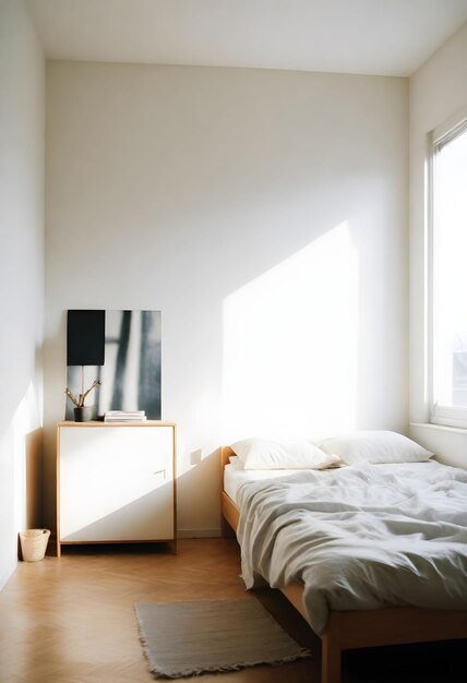 une chambre à coucher avec un lit et une peinture sur le mur