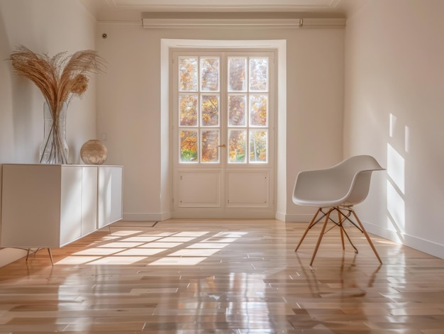 Chambre à coucher minimaliste sereine en ton persique Composition intérieure dans une maison de luxe