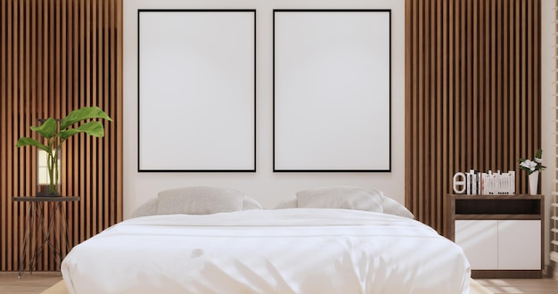 Chambre à coucher moderne et paisible de style japon rendu 3D