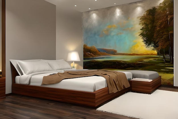 Chambre à coucher pour un couple nouvellement marié peintures sur le mur au-dessus des murs artistiques du lit