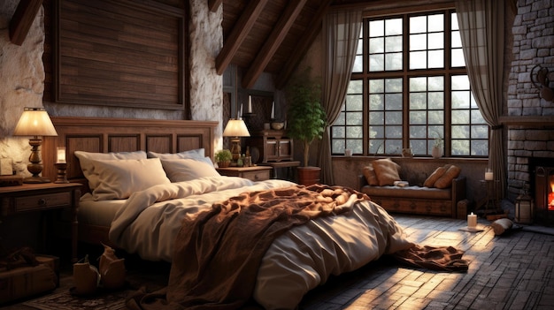 Chambre à coucher rustique et confortable