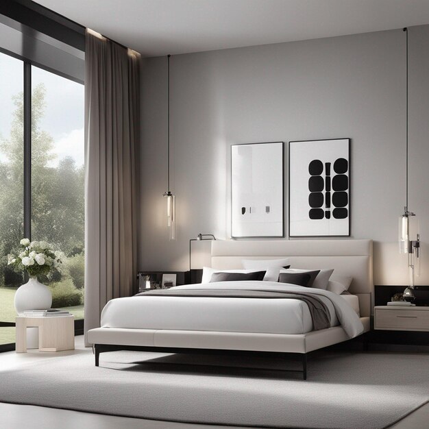 Une chambre double moderne avec image hd canapé blanc
