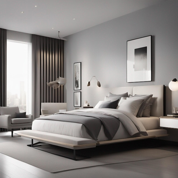 Une chambre double moderne avec image hd canapé blanc