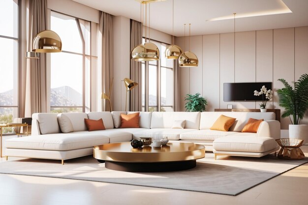 Photo une chambre double moderne réaliste avec des meubles et un cadre