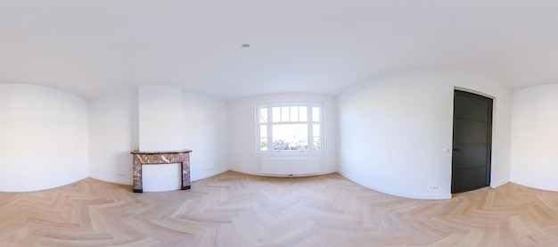 Chambre élégante à la lumière du jour avec une grande fenêtre et une porte noire