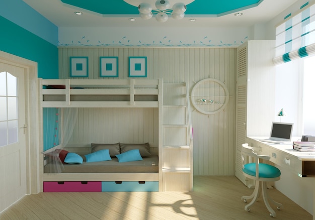 chambre d'enfant chambre d'enfant visualisation intérieure illustration 3D