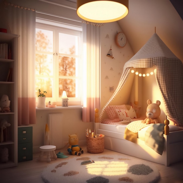 Une chambre d'enfant élégante avec un berceau confortable et des jouets Design d'intérieur