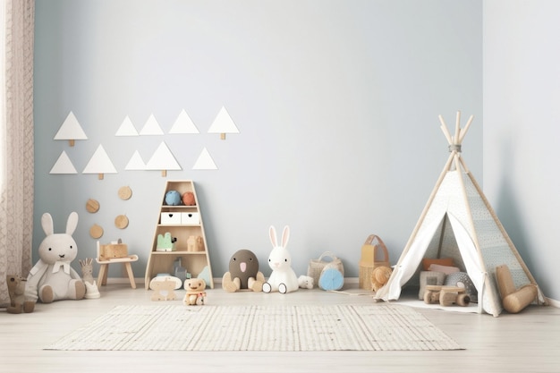 Photo chambre d'enfant moderne avec jouets et mur blanc